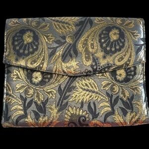 Vintage 1980s Metallic Paisley Brocade Envelope Clutch Purse Leon of California